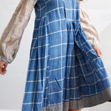 CHECK POLKADOT SLEEVE SHIRT DRESS, BLUE/ECRU/GREY - SAAKI