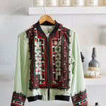 VINTAGE EMBROIDERY BOMBER JACKET, MINT SILK - SAAKI