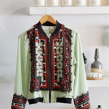 VINTAGE EMBROIDERY BOMBER JACKET, MINT SILK - SAAKI