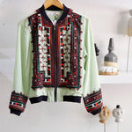 VINTAGE EMBROIDERY BOMBER JACKET, MINT SILK - SAAKI