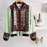 VINTAGE EMBROIDERY BOMBER JACKET, MINT SILK - SAAKI