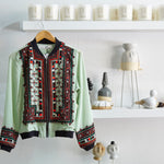VINTAGE EMBROIDERY BOMBER JACKET, MINT SILK - SAAKI