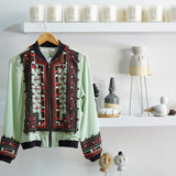 VINTAGE EMBROIDERY BOMBER JACKET, MINT SILK - SAAKI