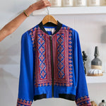 VINTAGE EMBROIDERY BOMBER JACKET, BLUE // RED SILK - SAAKI