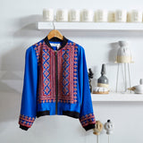 VINTAGE EMBROIDERY BOMBER JACKET, BLUE // RED SILK - SAAKI