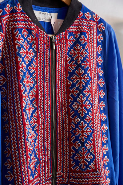 VINTAGE EMBROIDERY BOMBER JACKET, BLUE // RED SILK - SAAKI