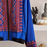 VINTAGE EMBROIDERY BOMBER JACKET, BLUE // RED SILK - SAAKI