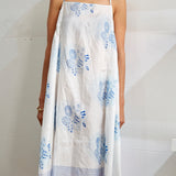 STRAP SILK DRESS, WHITE // BLUE - SAAKI