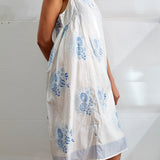 STRAP SILK DRESS, WHITE // BLUE - SAAKI
