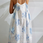 STRAP SILK DRESS, WHITE // BLUE - SAAKI