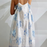 STRAP SILK DRESS, WHITE // BLUE - SAAKI