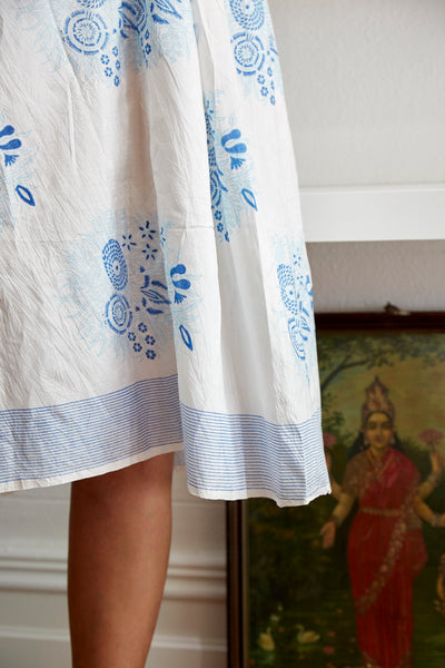 STRAP SILK DRESS, WHITE // BLUE - SAAKI