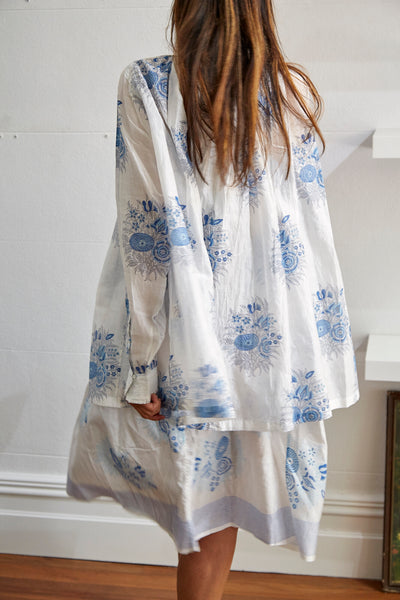 RUFFLE SILK BLOUSE, WHITE // INDIGO BOTANIC - SAAKI