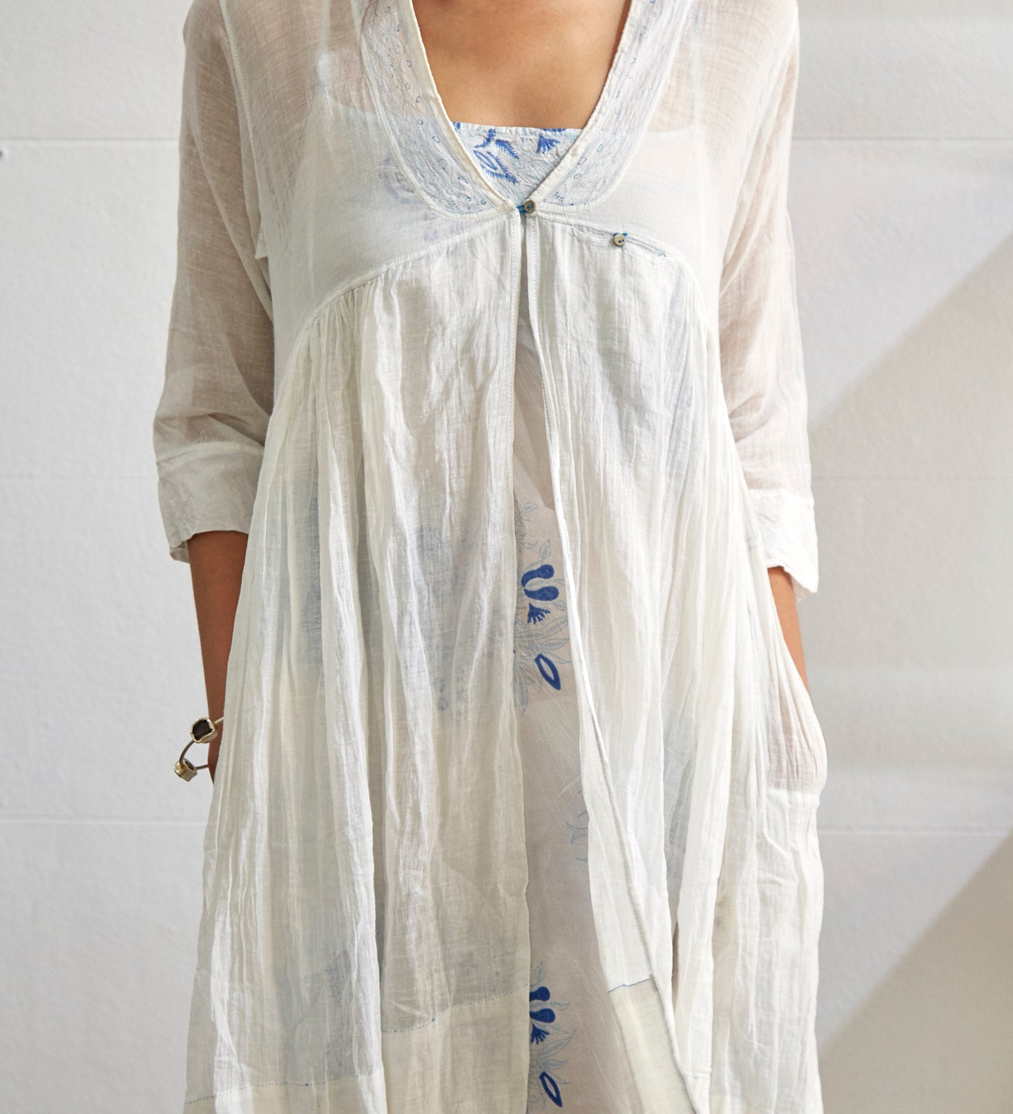SINGLE BUTTON BLOUSE, WHITE SHEER - SAAKI