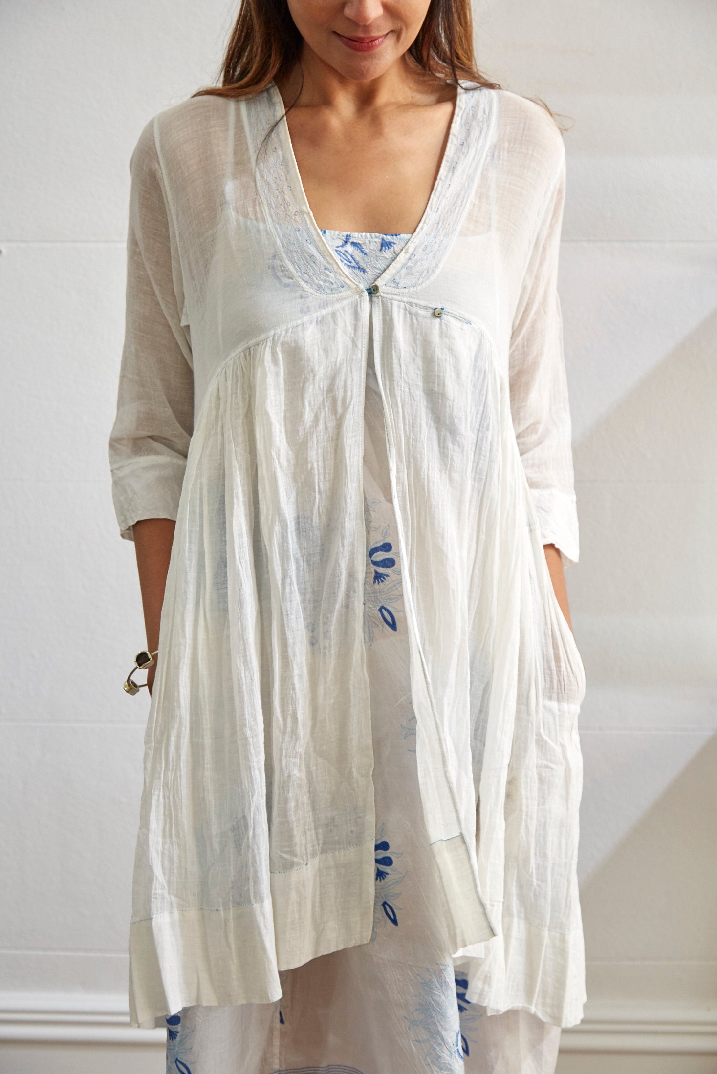 SINGLE BUTTON BLOUSE, WHITE SHEER - SAAKI