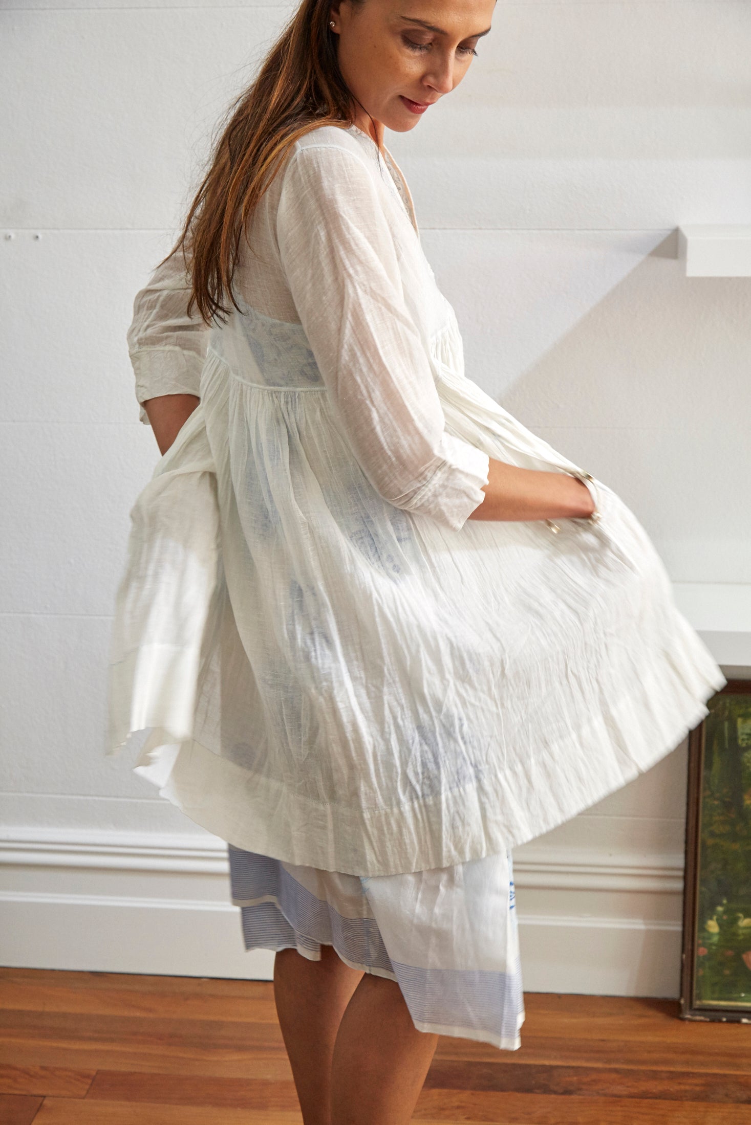 SINGLE BUTTON BLOUSE, WHITE SHEER - SAAKI