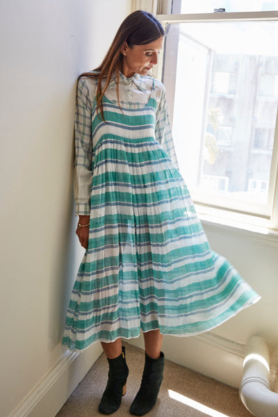 STRIPE MAXI DRESS, GREEN/WHITE - SAAKI