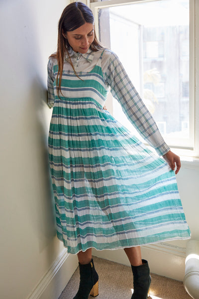 STRIPE MAXI DRESS, GREEN/WHITE - SAAKI