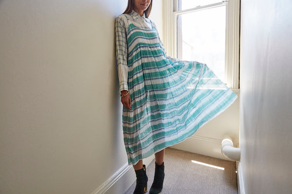 STRIPE MAXI DRESS, GREEN/WHITE - SAAKI