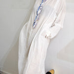 FRONT RUFFLE DRESS, WHITE // BLUE WAFFLE - SAAKI