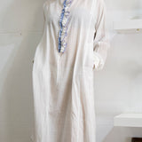 FRONT RUFFLE DRESS, WHITE // BLUE WAFFLE - SAAKI