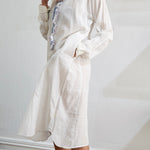 FRONT RUFFLE DRESS, WHITE // BLUE WAFFLE - SAAKI