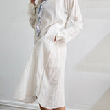 FRONT RUFFLE DRESS, WHITE // BLUE WAFFLE - SAAKI