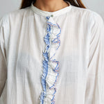 FRONT RUFFLE DRESS, WHITE // BLUE WAFFLE - SAAKI