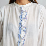 FRONT RUFFLE DRESS, WHITE // BLUE WAFFLE - SAAKI