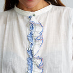 FRONT RUFFLE DRESS, WHITE // BLUE WAFFLE - SAAKI