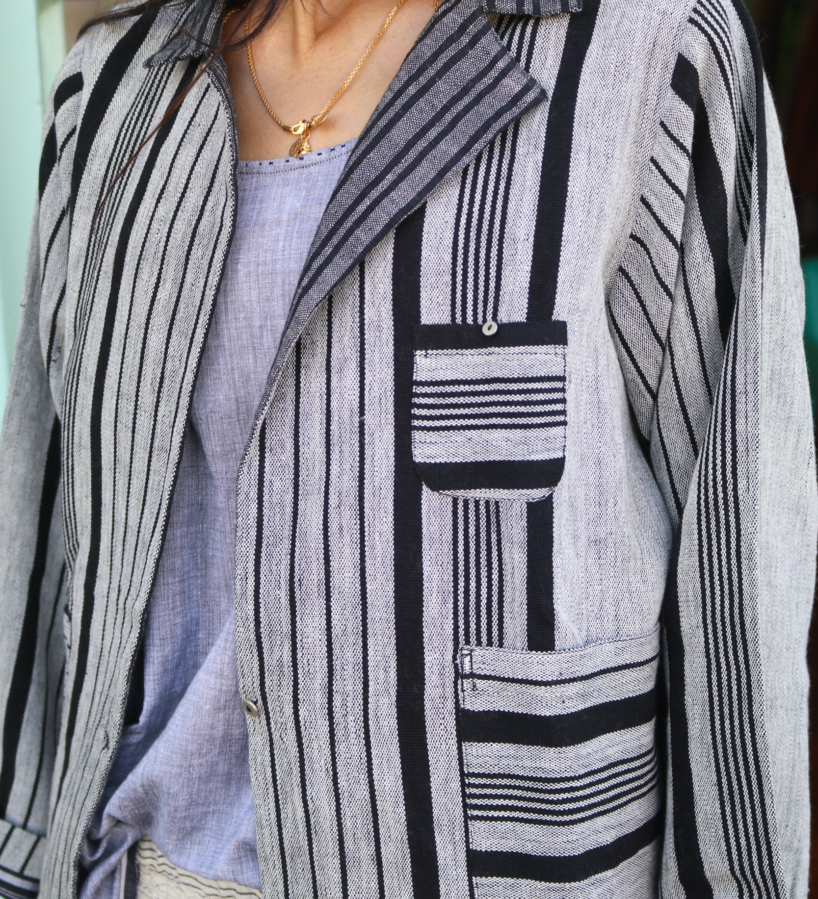 STRIPE BLAZER, GREY - SAAKI