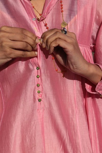 MUSLIN SHIRT DRESS, PINK SILK - SAAKI