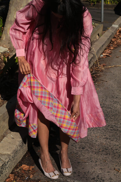 MUSLIN SHIRT DRESS, PINK SILK - SAAKI