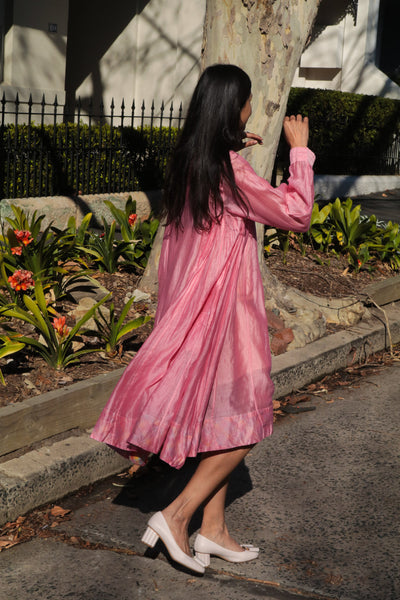 MUSLIN SHIRT DRESS, PINK SILK - SAAKI