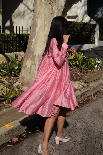 MUSLIN SHIRT DRESS, PINK SILK - SAAKI