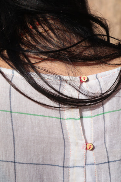 PLEATED BABYDOLL DRESS, WHITE CHECK - SAAKI
