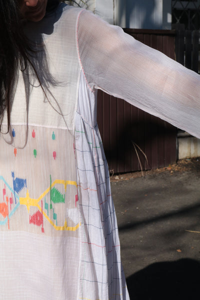 MUSLIN JAMDANI//CHECK DRESS, WHITE - SAAKI