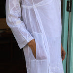 MUSLIN JAMDANI DRESS, WHITE - SAAKI