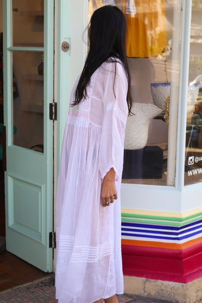 MUSLIN DRESS, WHITE CHIKANKARI - SAAKI