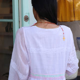 MUSLIN DRESS, WHITE CHIKANKARI - SAAKI