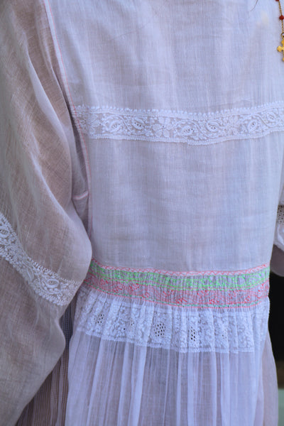 MUSLIN DRESS, WHITE CHIKANKARI - SAAKI