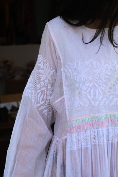 MUSLIN DRESS, WHITE CHIKANKARI - SAAKI