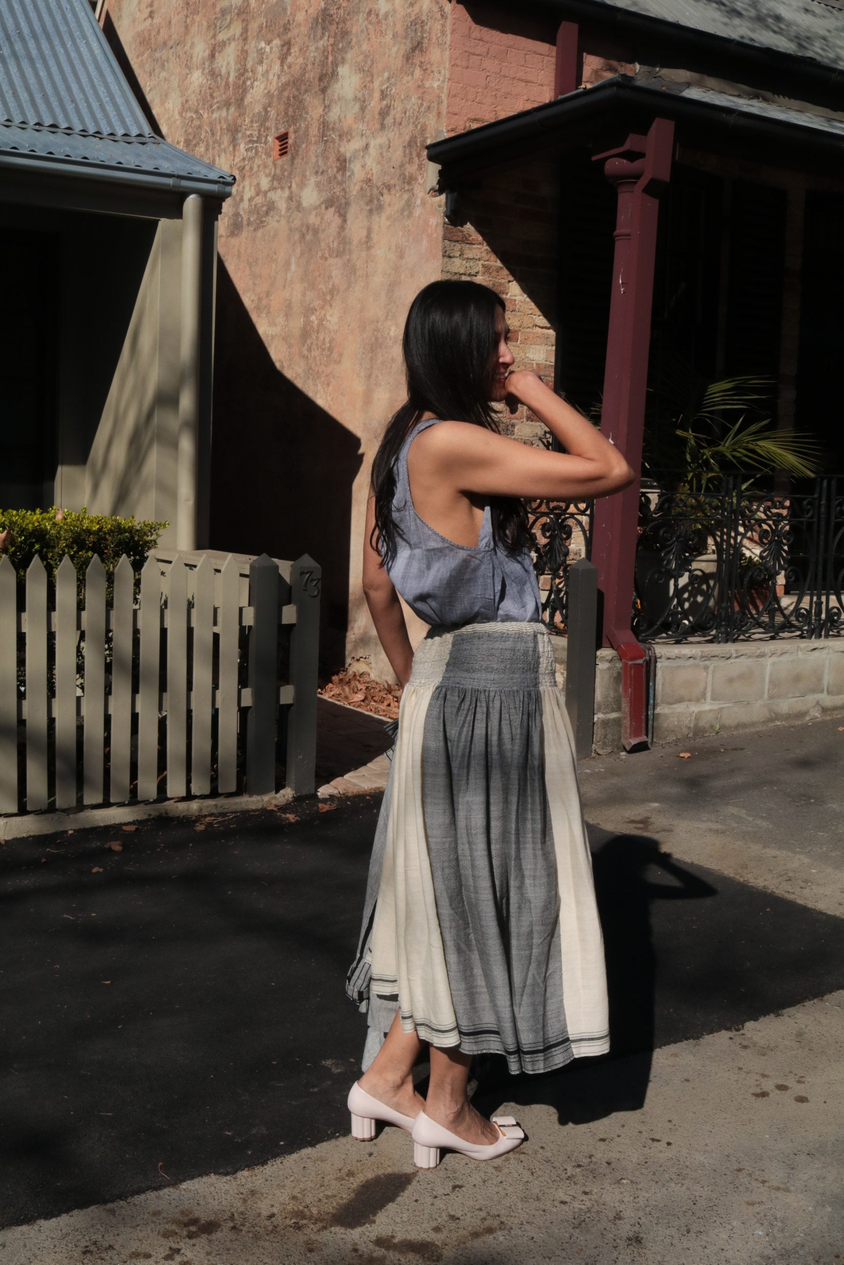 WOOL SKIRT, BEIGE // GREY - SAAKI