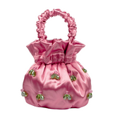 Satin Embellished Bucket Bag - Pink