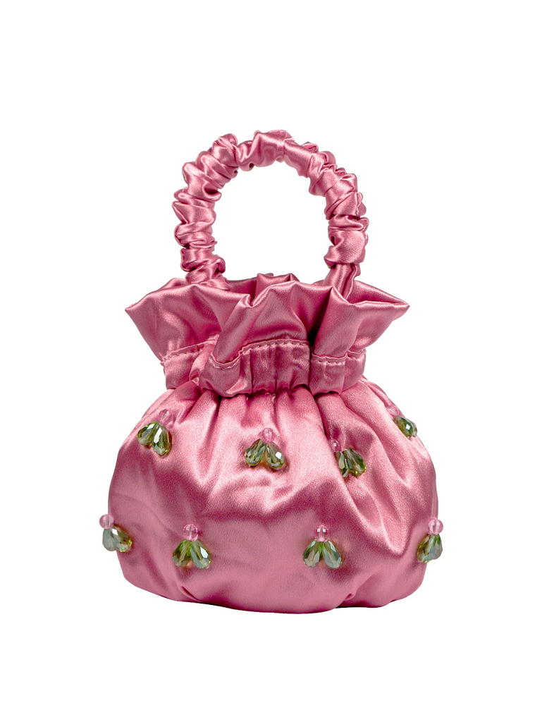 Satin Embellished Bucket Bag - Pink