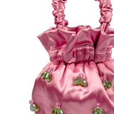 Satin Embellished Bucket Bag - Pink