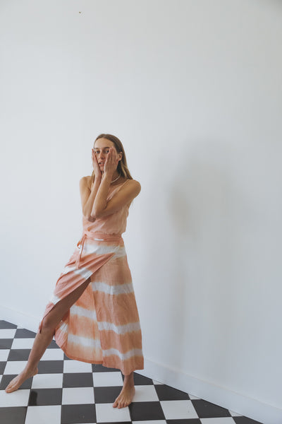 ROSA WRAP SKIRT, LINEN TIE DYE PINK