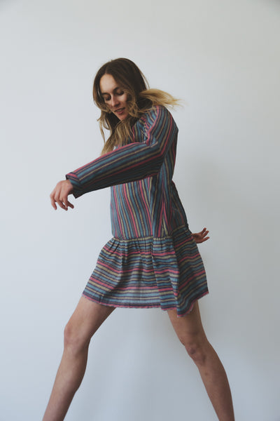 MOKSHA DRESS, COTTON SILK STRIPE