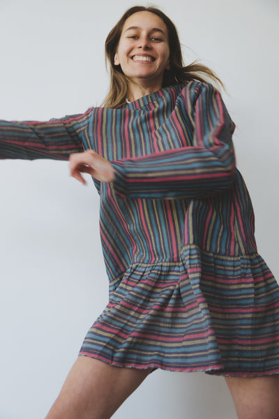 MOKSHA DRESS, COTTON SILK STRIPE