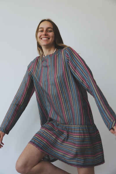 MOKSHA DRESS, COTTON SILK STRIPE